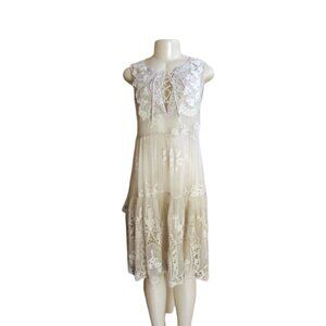 Vintage-Inspired Sundance Light Beige Silk Lace Midi Dress Size XS